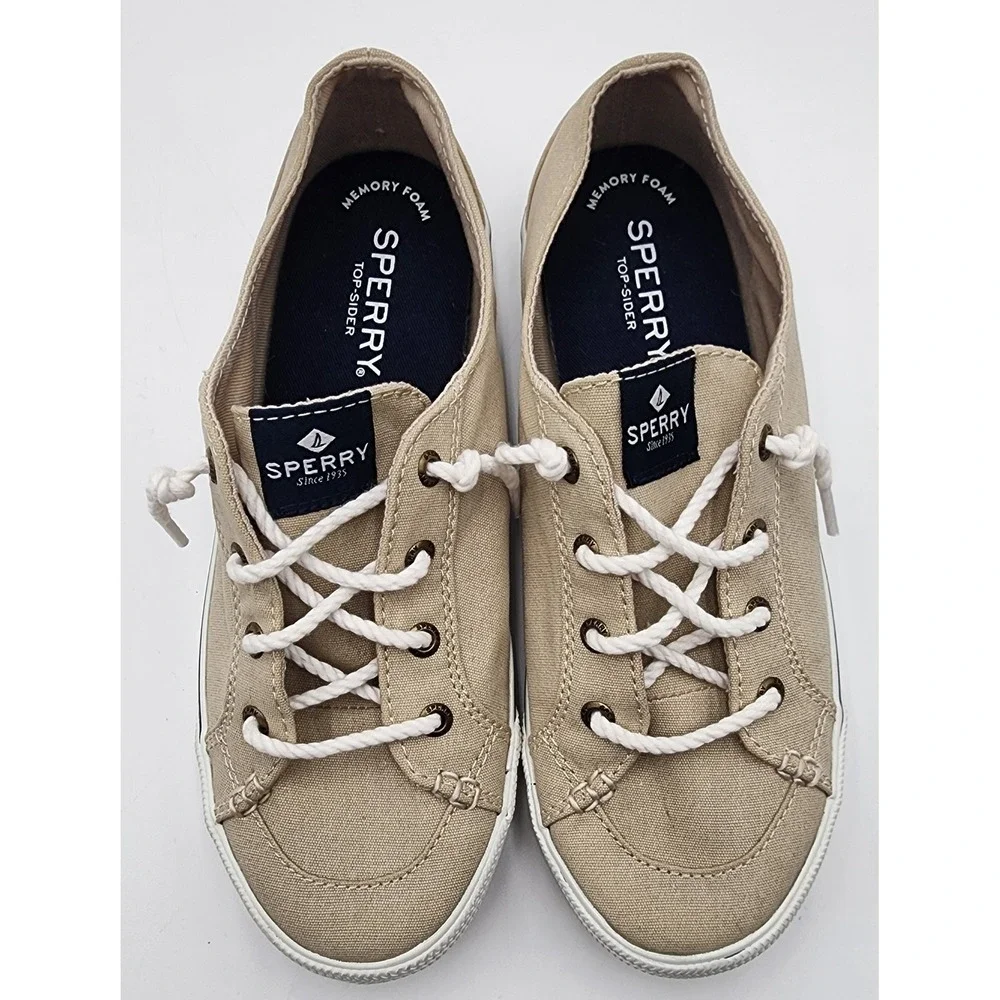 Sperry LTT Top Sider Linen Sneakers Women 6 Oatmeal Beige Slip On STS81820 EXC
